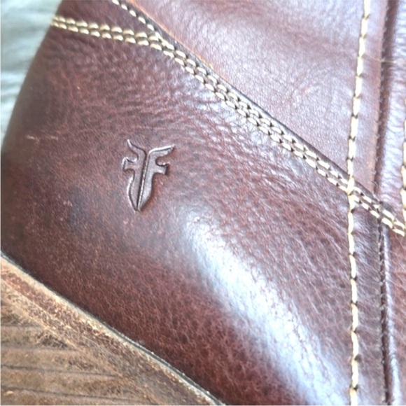 FRYE- CAROLINE CAMPUS Cognac Leather Wedge Boots - Picture 4 of 9